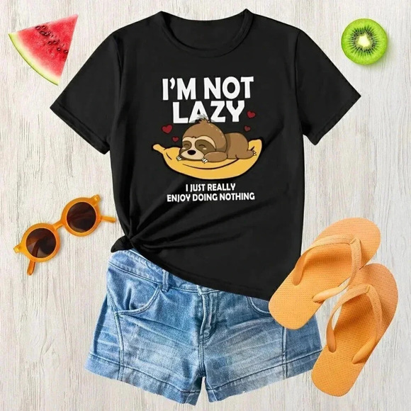 🆕️ XXL Trendy Novelty Sloth Love Tee Chill Vibes Laid-Back Crew Neck T-Shirt - Picture 1 of 9